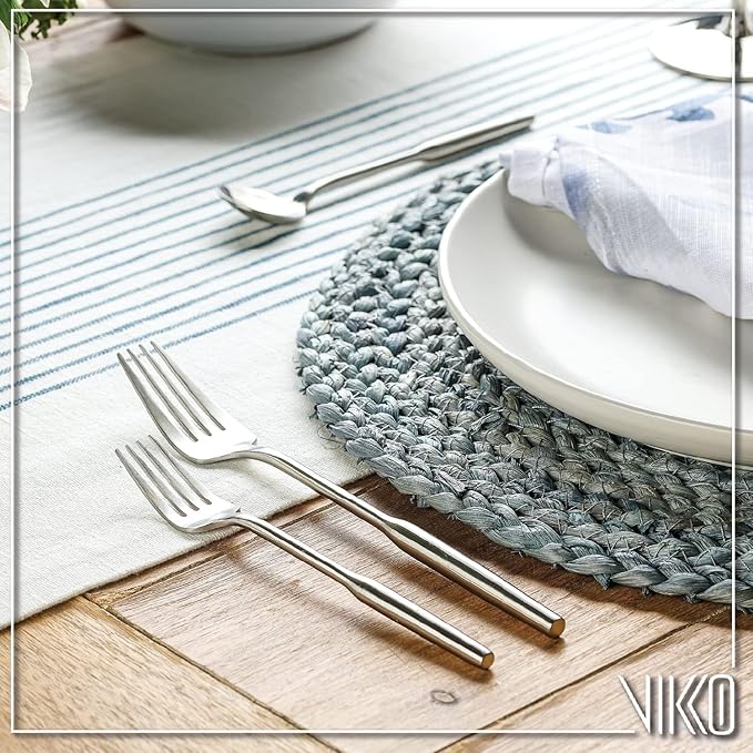 Vikko Dine Modern Silverware Set: Unique Brushed Stainless Flatware Set - Satin Matte - 18/10 stainless steel flatware For Upscale Dining and Entertaining - 20 Piece Cutlery Set - Service for Four (4)