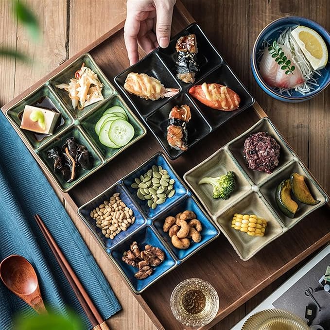 Sauce Dish 1 Piece Multifunctional Compartmentalized Plate Ceramic Snacks Dessert Bowl Snack Plate Roasted Meat Seasoning Sauce Plate Snack Plate(D)