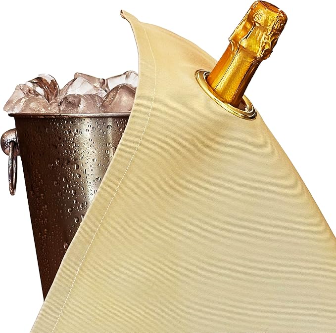 Classic Collection, Bottle Cloth with Metal Ring for Ice Buckets, Cotton, 42 cm, Corner Hole (Gold with Gold Metal Ring, Pack of 2)