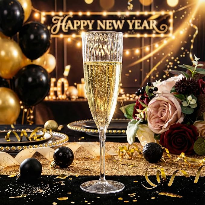WDF 36PCS Clear Champagne Flutes Plastic - 6 OZ Clear Disposable Champagne Flutes Party Supplies for Wedding/Birthday/Parties