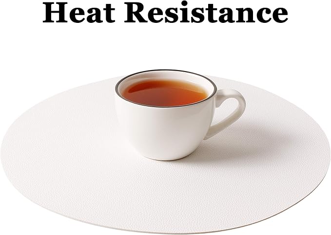 Wipeable Placemats and Coasters Leather Table Mats Waterproof Heat-Resistant Easy to Clean for Dining Table Set Kitchen Table Set of 4, White