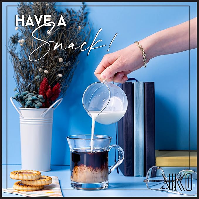 Vikko Glass Coffee Mugs, Thick and Durable 10 Ounce Coffe Cup, Microwave and Dishwasher Safe, Set of 12 Clear Glass Mugs