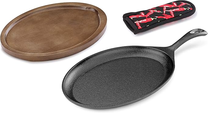 New Star Foodservice 1028614 Commerical Grade Cast Iron Fajita Set, Sizzling Skillet, Japanese Steak Plate