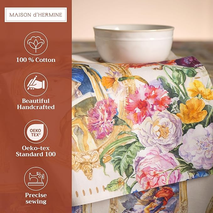 Maison d' Hermine Cloth Napkins Set of 4 100% Cotton Everyday Reusable Square Napkins Cloth Washable, Dinner, Party, Wedding, Restaurant, Spring/Summer (Masterpiece, 20" x 20")