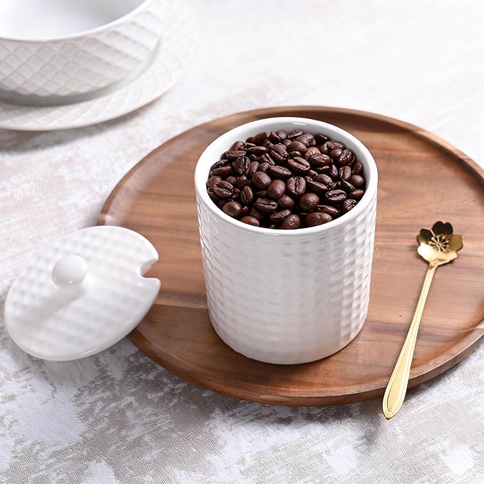 Ceramic Sugar Container with Lid & Spoon, 15 oz Sugar Bowl for Coffee Bar & Kitchen, Sugar Jar for Countertop Salt Container