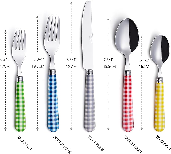 ANNOVA Silverware Set Stainless Steel Colorful Tableware Kitchen Flatware Set Utensils, Includes Dinner Knives, Forks, Spoons, Salad Forks & Dessert Spoons (Mix/Checkered, 20 Pieces)