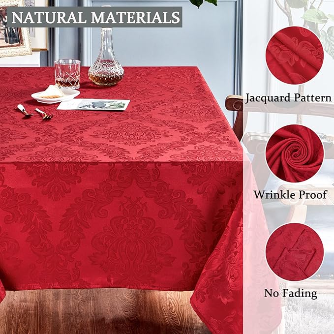 Rectangle Table Cloth Linen Farmhouse Stainproof Waterproof Washable Polyester Oblong Rectangular Fabric Table Cover for Kitchen Dining Dinner (Red, 60 X 120 Inch)