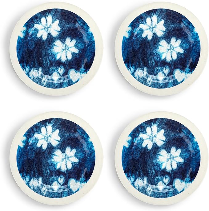 DEMDACO Tie-Dye Design - 6.5 Inch Indigo Blue/White Melamine Appetizer Snack Plates; Set of 4