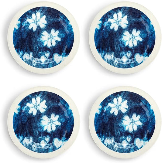 DEMDACO Tie-Dye Design - 6.5 Inch Indigo Blue/White Melamine Appetizer Snack Plates; Set of 4