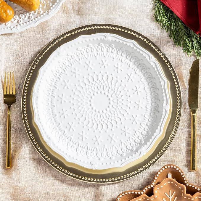 Embossed Ceramic Snowflake Appetizer Plate, 8" by Evergreen