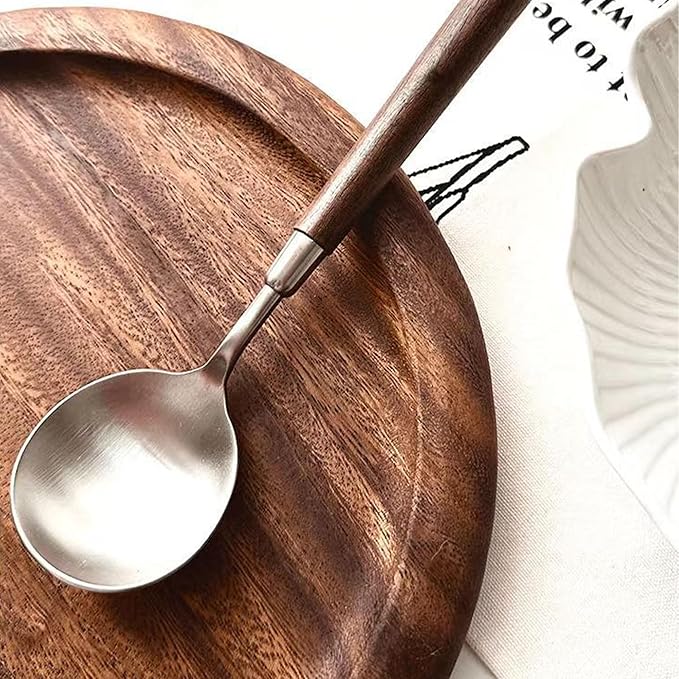 10-piece wooden handle spoons service for 10 people, flatware set, cutlery sets, utensil set,18/8 stainless steel home use hotel banquets wooden handle spoons,matte polishing