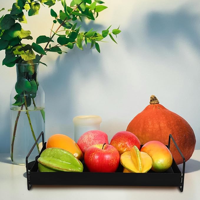 BESPORTBLE Metal Serving Tray with Side Handles for Fruit Snacks Beverage Decorative Coffee Table Organizer Plate Multi-use Display and Serving Platter for Home Office Party