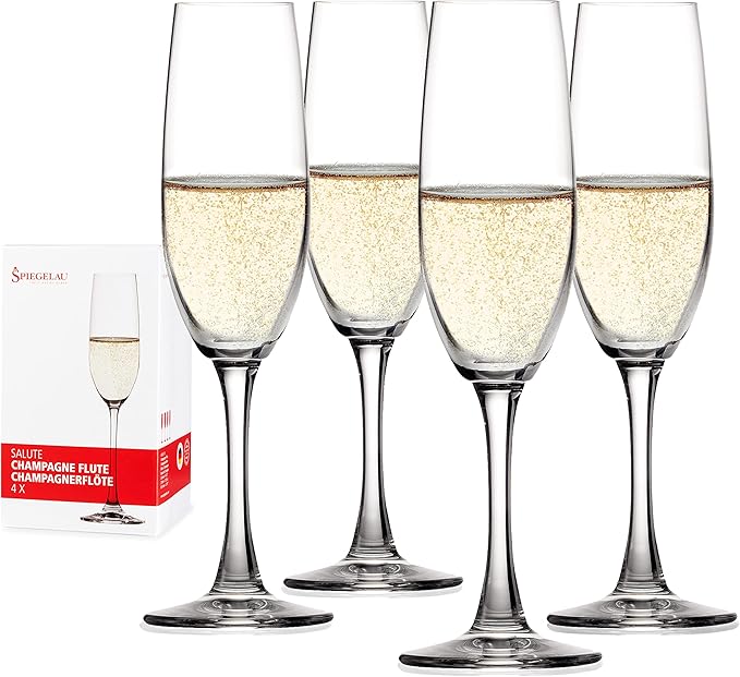 Spiegelau Salute Champagne Flutes, Elegant Crystal Champagne Glasses Gift Set, Perfect for Prosecco, Sparkling Rose, Mocktails, Home Bar Accessories, Housewarming, Wedding Gifts, 7.4 oz, Set of 4