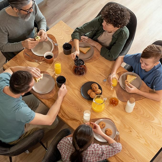 ADRIMER Placemats, Heat Resistant Round Placemats Set of 6 Washable 13 x 17 Inch, Waterproof Table Mats Wipeable for Kitchen, Dining Room Table Christmas Decor, Turmeric Brown