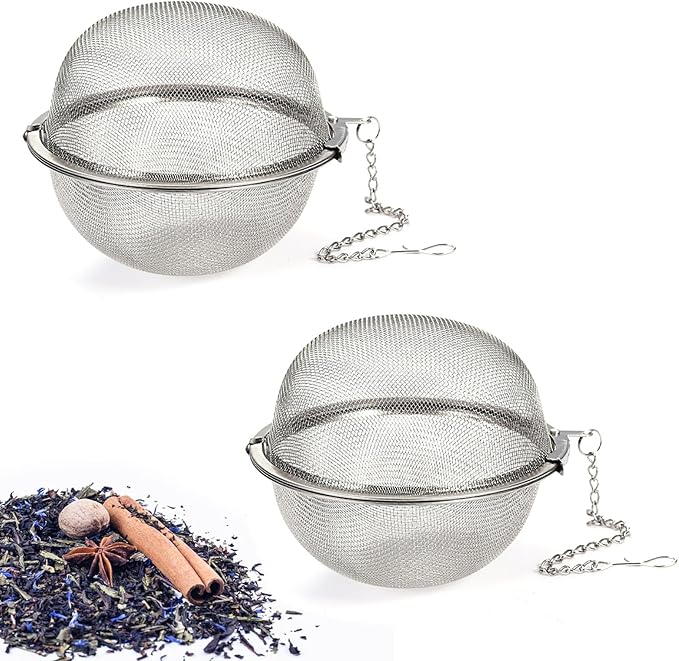 2-Pack 304 Stainless Steel Mesh Tea Infuser with Extended Chain Hook – Perfect for Brewing Loose Leaf Tea, Spices & Seasonings (Diameter 2 inches)