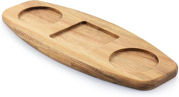 Gibson Elite Gracious Dining 4 Piece Fine Ceramic Tidbit Dish Set with Acacia Wood Base