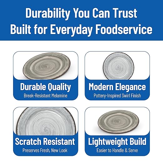 Carlisle FoodService Products Mingle Resuable Plastic Plate Dinner Plate with Pottery Style for Home and Restaurant, Melamine, 11 Inches, Smoke, (Pack of 12)