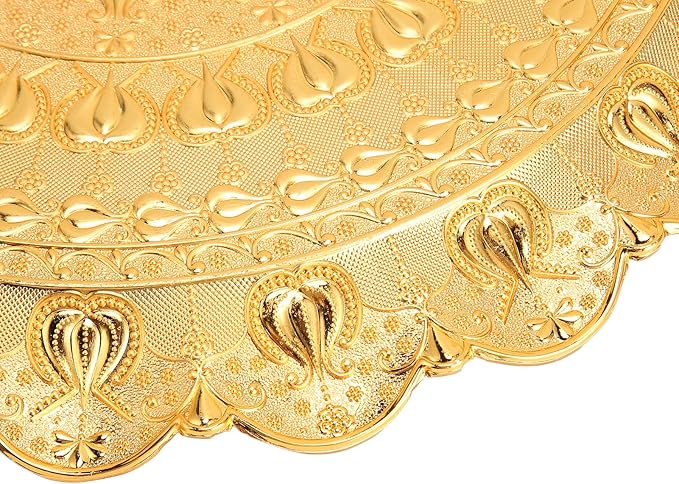 Gold Silver Tray,Gold Turkish Round Coffee Tea Serving Tray Vintage Embossed Pattern Round Coffee Plate for Bar Outdoor Dresser Dessert (Gold)