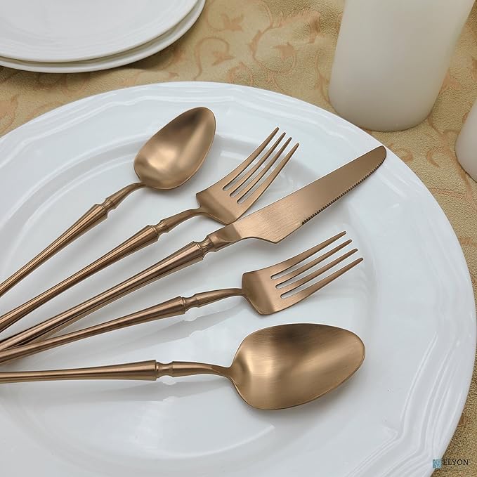 Elyon Noelle 20-Piece Matte Copper Flatware Set, Stainless Steel, Service For 4