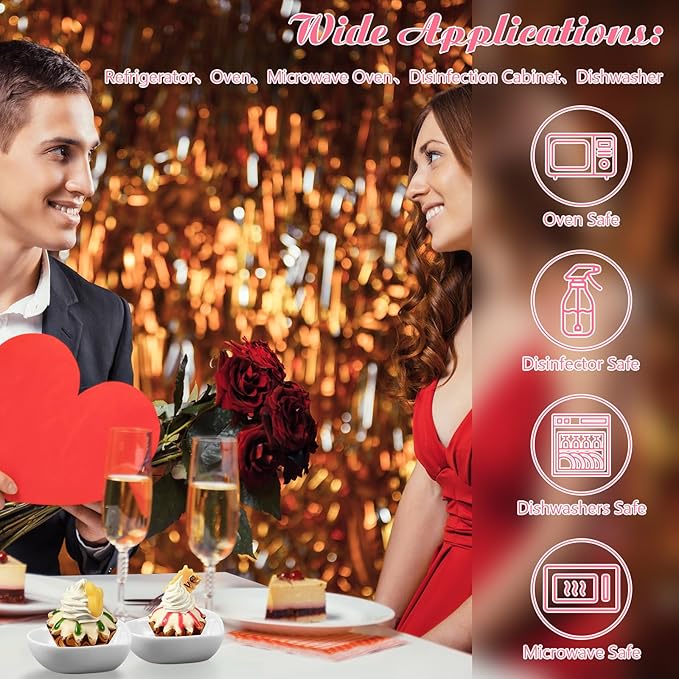 6 Pieces Heart Shaped Bowls Ceramic Dip Bowl Plates Multipurpose Salad Bowls Appetizer Plates Cooking Gifts for Candy Sauce Sushi Dipping Serving Wedding Anniversary Valentine's Day (White)