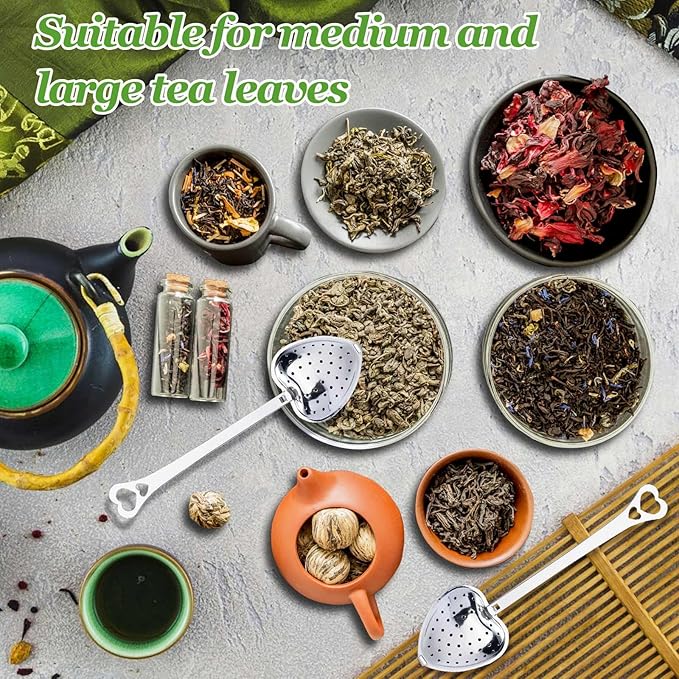 30 Pieces Tea Infuser for Loose Leaf Tea, Heart Shaped Tea Strainer Spoons Stainless Steel Long Grip Tea Filter Mesh Tea Steeper for Tea Party Accessories