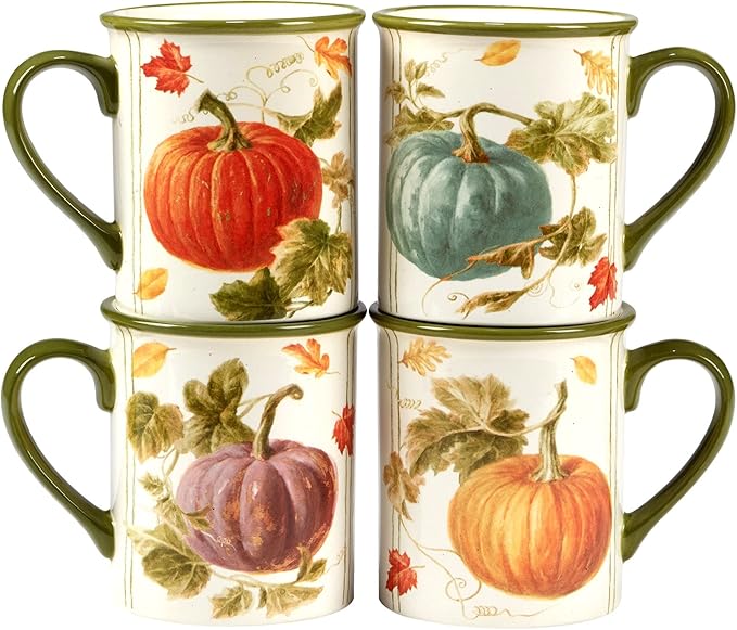 Unknown1 Autumn 16-Piece Dinnerware Set Service for 4 Green Ivory Multi Color Fruit Casual Farmhouse Round Ceramic 16 Piece Dishwasher Safe Microwave