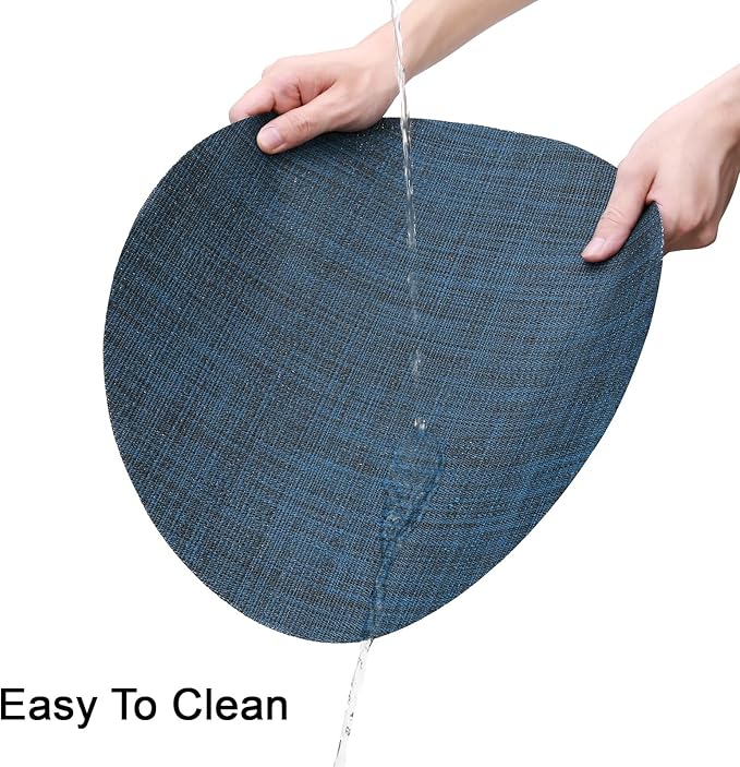 Round Placemats Set of 4 Heat Resistant Vinyl Placemats 15 inch Washable Non-Slip Table Mats Woven Place Mats for Dining Table (Dark Blue, Set of 4)