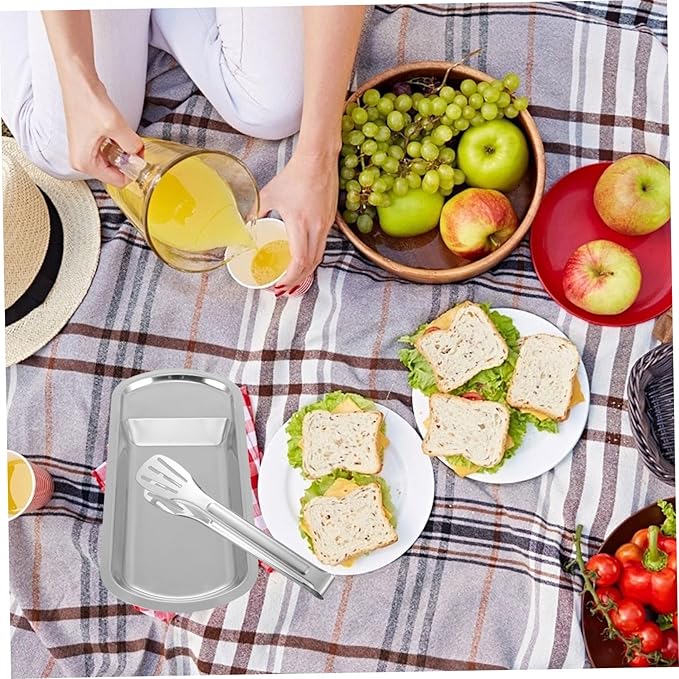 Homoyoyo 1Pc Stainless Steel Serving Tray Elegant Buffet Clip Tray with Smooth Surface Rounded Corners Easy