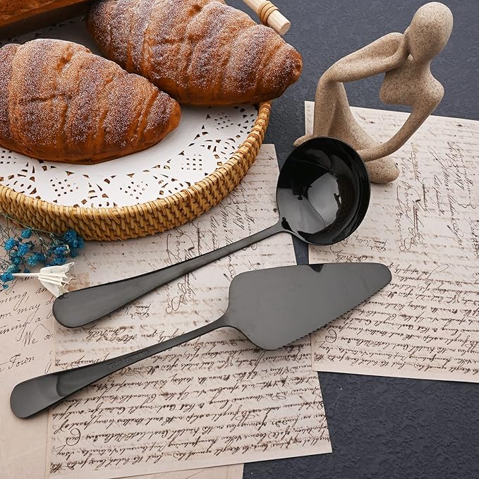 JASHII 25-Piece Fork Spoon Knife Silverware Set with Serving Utensils for 4, Food Grade Stainless Steel Flatware Cutlery Set for Home and Restaurant, Dishwasher Safe - Shiny Black