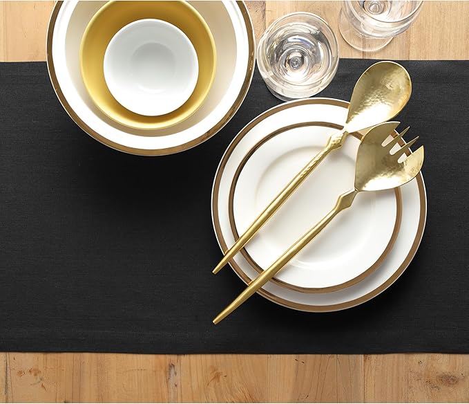 Solino Home Linen Black Table Runner 156 Inches Long - 100% Pure Linen Extra Long Table Runner 14 x 156 Inch for Christmas, New Year - Fete