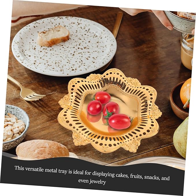 PRETYZOOM Golden Metal Serving Tray for Appetizers Jewelry and Fruits Vintage Decorative Platter for Parties Snacks and Desserts Multifunctional Design for Home and Events