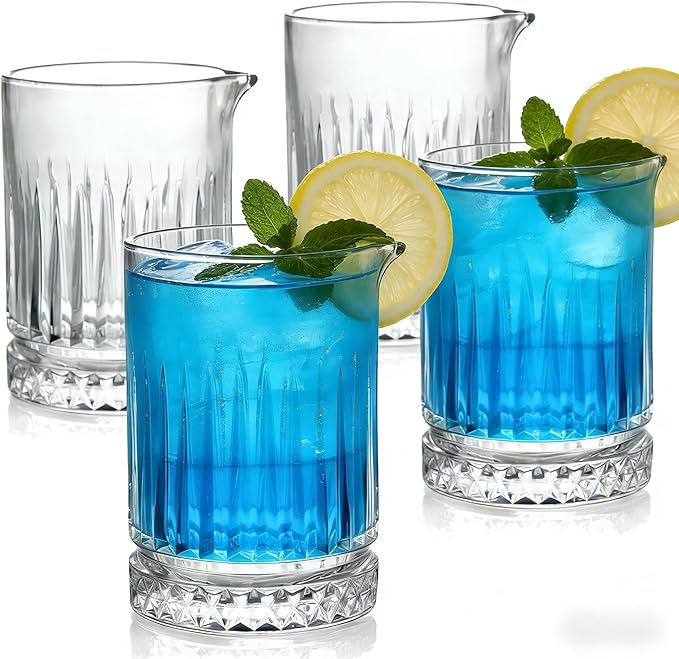 4-pack 21oz Cocktail Mixing Glass Pitcher Set Drinking Glasses Cups - Crystal Bar Bartender Kit for Martini, Manhattan, Water, Ice Coffee,Cold Beverage - Wedding Anniversary Birthday Gift for Home