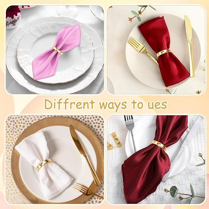 24 Pcs Gold Napkin Rings Set, Semicircle Metal Gold Napkin Holder Buckles, Fall Thanksgiving Christmas Napkin Rings, Napkins Rings for Dinner Table Decor, Wedding, Banquet, Party, Easter