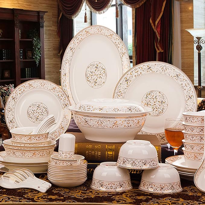Luxury Stone Ware Tableware Set Tableware Dishes Plates Ceramic Combination Dinner Service Set of Bowls Dessert Plates Soup Plates Dinner Plates 58 Piece