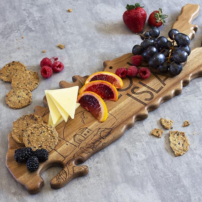 Totally Bamboo Rock & Branch Origins Series Long Island Shaped Cutting Board and Charcuterie Serving Tray, Includes Hang Tie for Wall Display