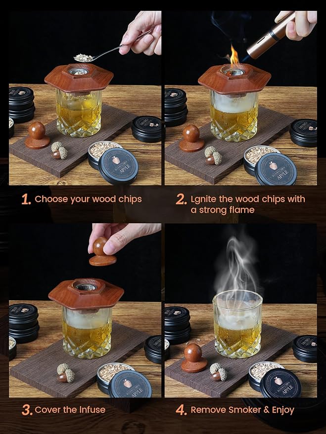25Pcs Whiskey Smoker Kit-12 Wood Chips, Ice Ball Mold, Cocktail Smoker Infuser Kit, Old Fashioned Drink Smoker Kit, Christmas Birthday Bourbon Whiskey Gifts for Men,Husband,Dad,Him