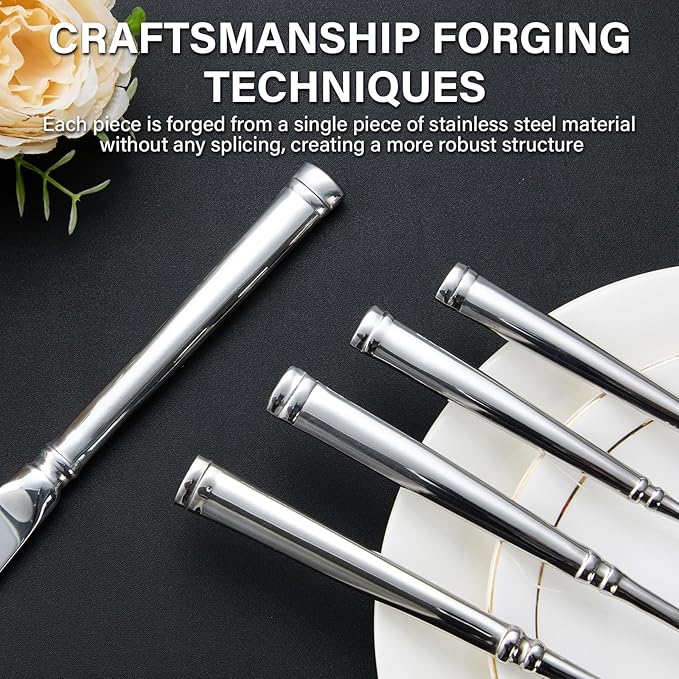 40-Piece Silverware Set for 8，Serenity Flatware Set 18/10 Stainless Steel，Fine Cutlery Set with Forks, Knives, Spoons，Durable and Elegant Design Tableware，Dishwasher Safe