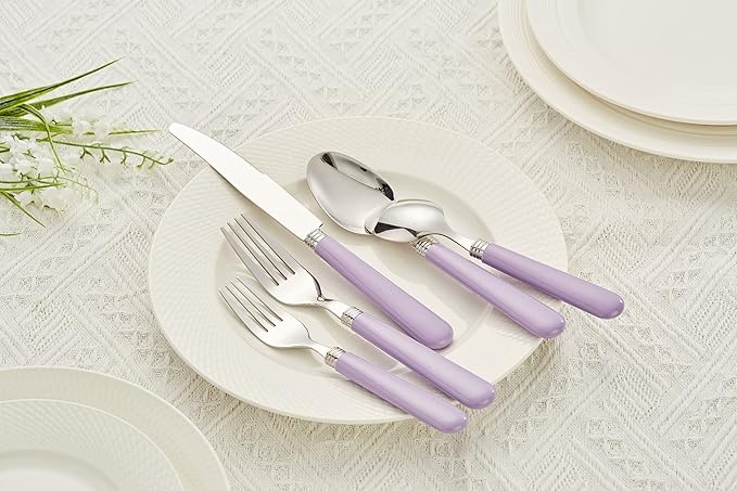 ANNOVA Stainless Steel Colorful Tableware Kitchen Flatware Set Utensils, Includes Dinner Knives, Forks, Spoons, Salad Forks & Dessert Spoons, Modern Rounded Shape (Lilac, 20 Pieces)