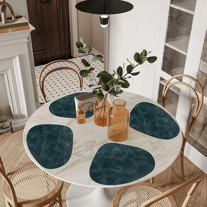 ADRIMER Placemats, Heat Resistant Round Placemats Set of 8 Washable 13 x 17 Inch, Waterproof Table Mats Wipeable for Kitchen, Dining Room Table Christmas Decor, Dark Blue