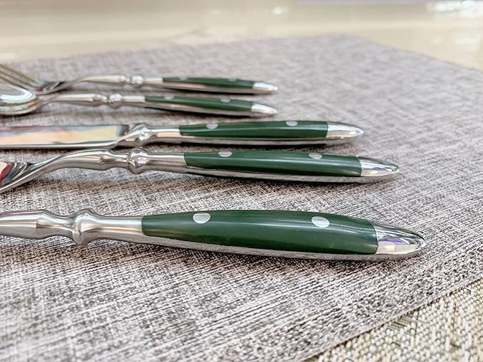 60PCS Cutlery Green Silverware Set for 12 Christmas Essentials Durable 18/10 Stainless Steel Utensils Set Flatware Sets Utensil Sets Mirror Polished Classical Retro Steak Tableware Spoon Fork Knife