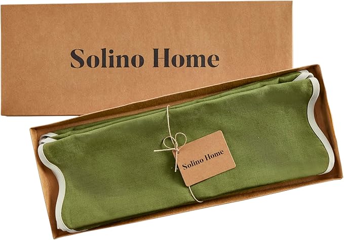 Solino Home Linen Cloth Placemats Set of 4-100% Pure Linen Ivory and Avocado Round Placemats 16 Inch for Christmas, New Year - Giselle Scallop Edge, Handcrafted and Machine Washable