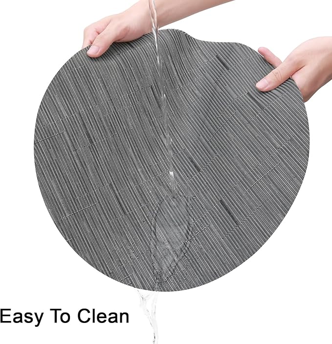 Round Placemats Set of 6 Heat Resistant Vinyl Placemats 15 inch Washable Non-Slip Table Mats Woven Place Mats for Dining Table (Black + Dark Gray, Set of 6)