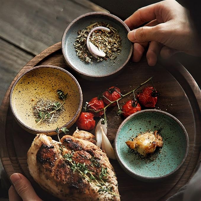 Sauce Dish Creative Rough Pottery Tableware Restaurant Snack Plate Household Snack Plate Simple Round Appetizer Plate Snack Plate(Yellow)
