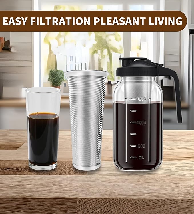 Cold Brew Coffee Filter, 304 Stainless Steel Food Grade, Coffee Maker, Tea Maker,Water Filter, Ultra Fine Mesh Wide Mouth Mason Jar (32Oz)