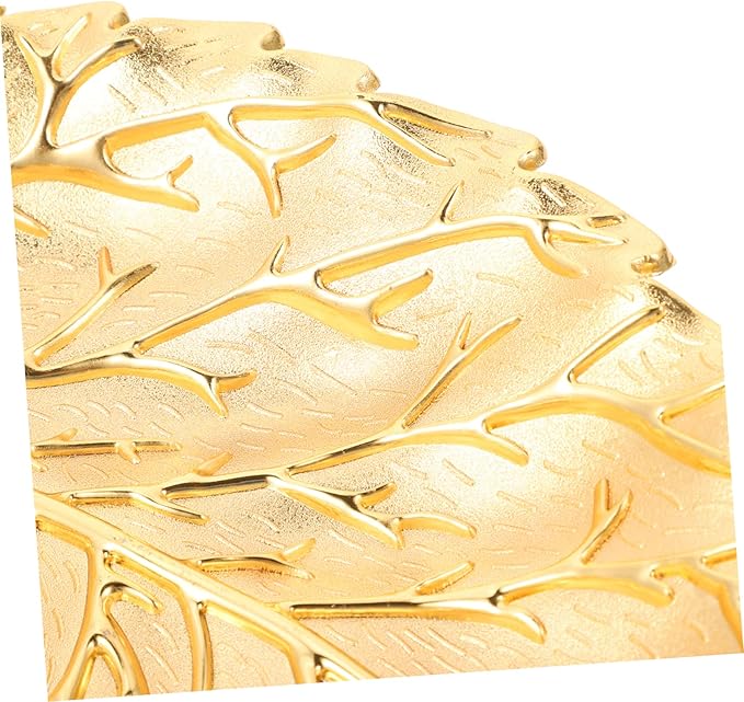 LIFKOME Leaf Shape Serving Tray for Snacks Fruits and Desserts Nordic Style Decorative Dish for Home Kitchen Bar and Party Use Medium Alloy Snack Plate Elegant Gold Finish