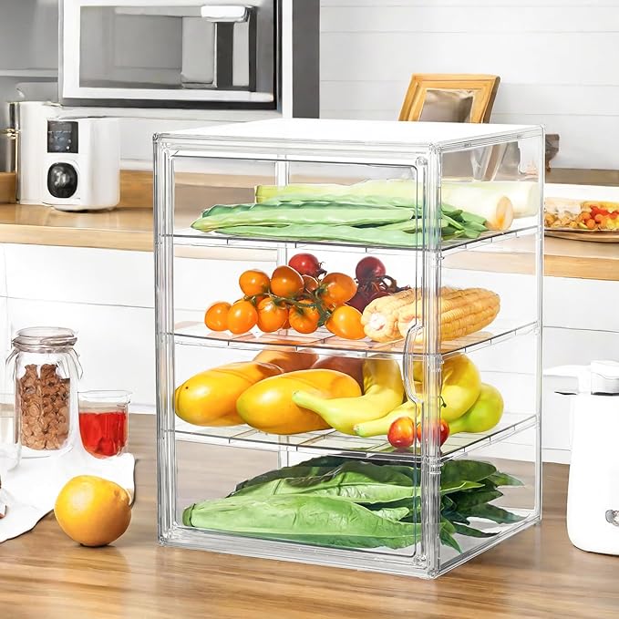 Pastry Display Case,Bread Box for Kitchen Countertop,4 Layers Adjustable Clear Bread Storage with Magnetic Door Bakery Pastry Display15.5x11.4x9.8inch,4 Pack