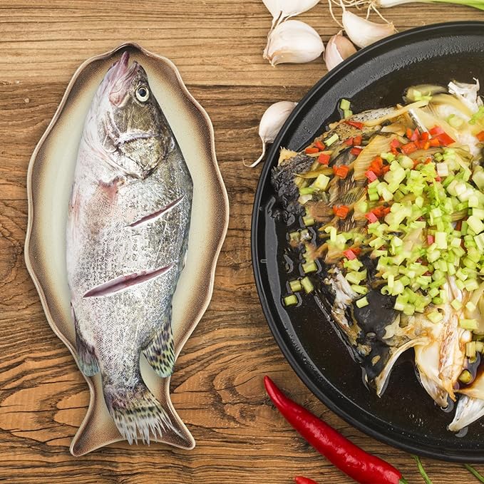 DOITOOL Large Ceramic Fish Serving Plate Japanese Style Fish-shaped Dinnerware Warm Autumn Tone Household Food Plate for Kitchen and Restaurant Use