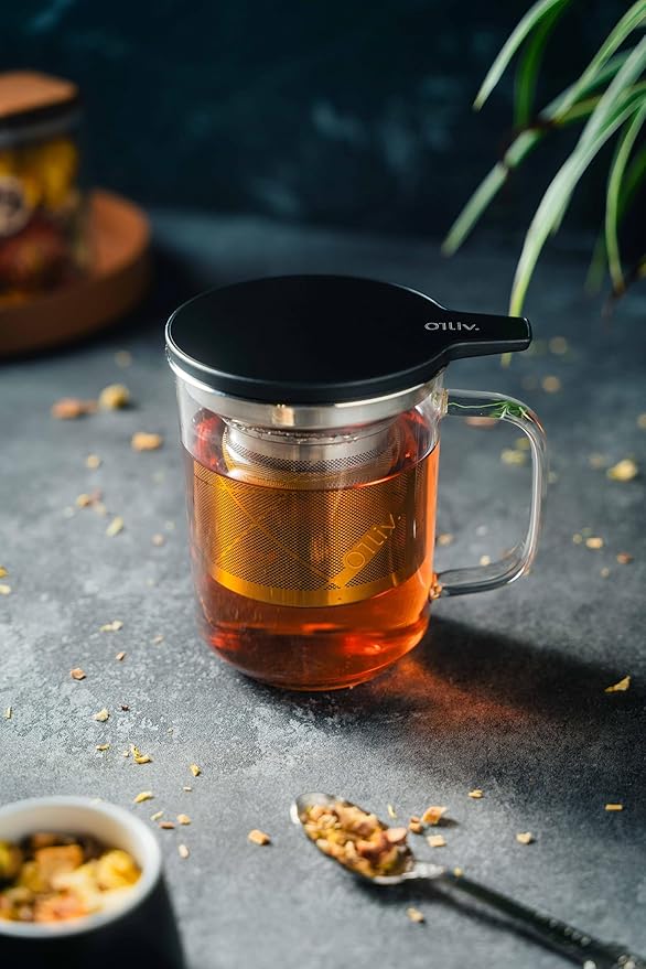 Glass Tea Cup with Infuser and Lid & Stainless Steel 400ml, Premium Borosilicate Tea Mug & Stainless Steel Filter, Heat-Resistant Brewing Set for Tea Lovers (Gift Ready Packaging)