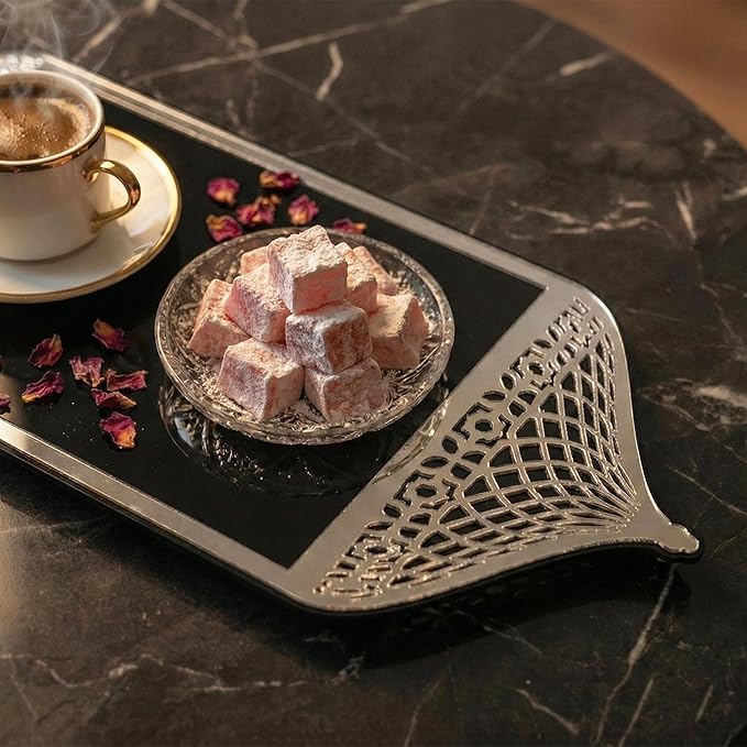 Iwa Concept Luxury Acrylic Islamic Serving Tray Mosque Silhouette Mirror Plexiglass Decorative Platter - Elegant Ramadan & Eid Dates Tray for Coffee, Sweets-Modern Muslim Home Decor Table Centerpiece
