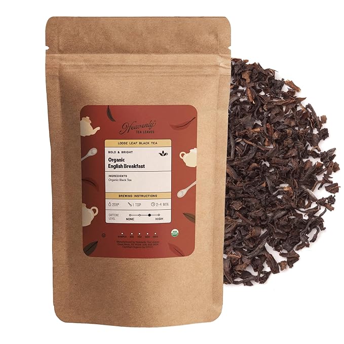 Heavenly Tea Leaves Organic English Breakfast, Loose Leaf Black Tea, 4 oz (Approx. 50 Cups) – Bold, Full-Bodied, Brisk & Smooth – Great Hot or Iced, High Caffeine, Premium Quality, USDA Organic
